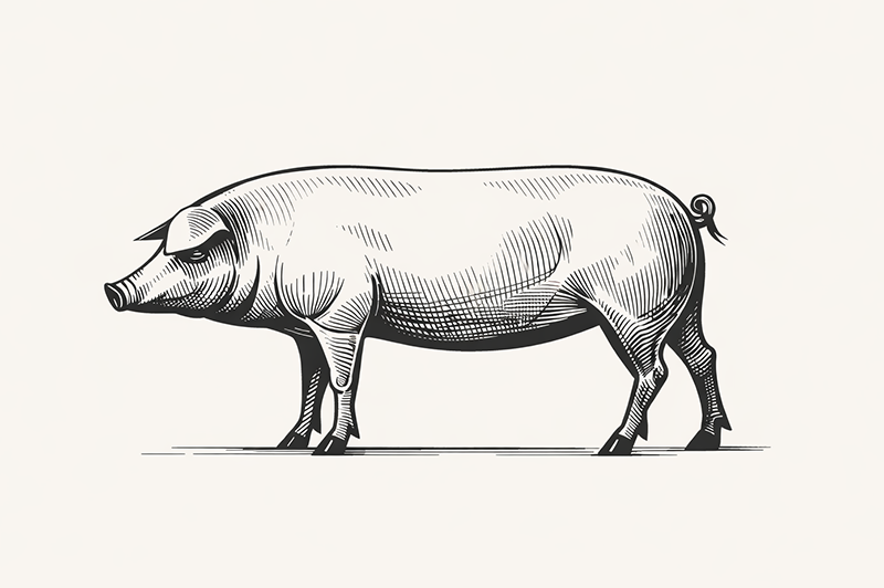 Ilustración de la morfología característica del cerdo ibérico